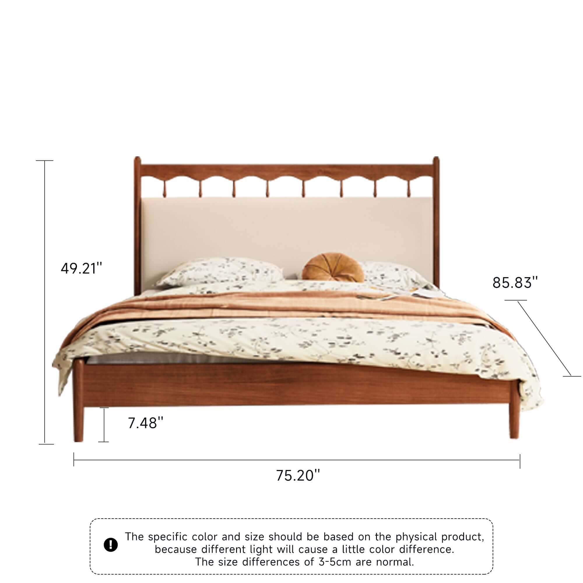 Hompkin Vintage Solid Wood Slatted Bed Frame with Fabric Headboard