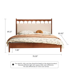 Hompkin Vintage Solid Wood Slatted Bed Frame with Fabric Headboard