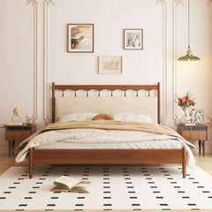 Hompkin Vintage Solid Wood Slatted Bed Frame with Fabric Headboard Main Product Image