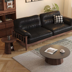 Hompkin Walnut High-Low Round Coffee Table Set with Sintered Stone Top