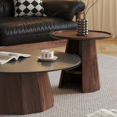Hompkin Walnut High-Low Round Coffee Table Set with Sintered Stone Top