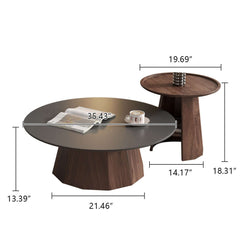Hompkin Walnut High-Low Round Coffee Table Set with Sintered Stone Top