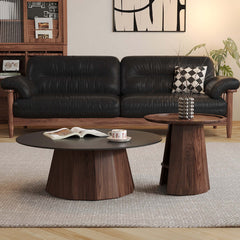 Hompkin Walnut High-Low Round Coffee Table Set with Sintered Stone Top Main Product Image