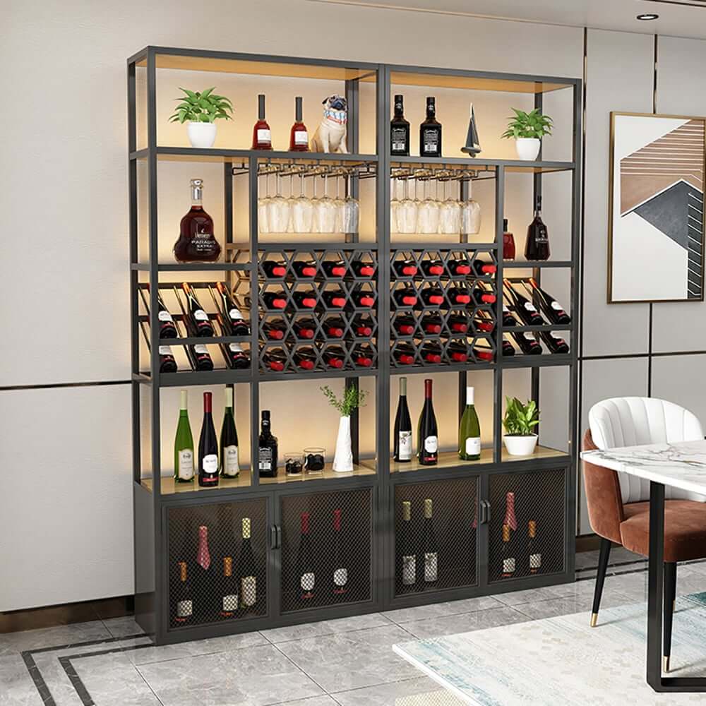 Industrial Black Metal Wine Rack with 20 Bottle Storage