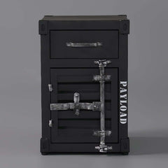 Industrial Black Steel Nightstand With Door & Drawer