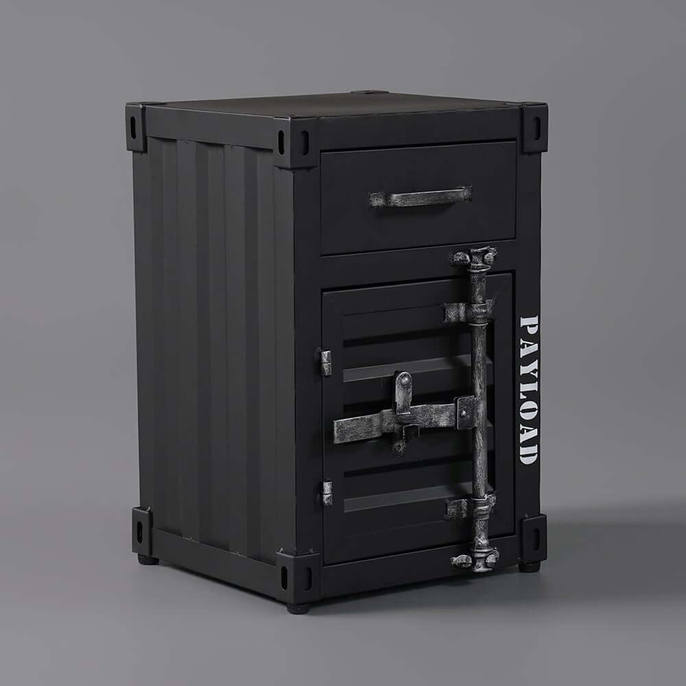 Industrial Black Steel Nightstand With Door & Drawer