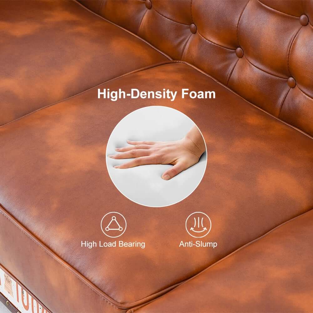 Industrial Faux Leather Sofa With Distressed Finish