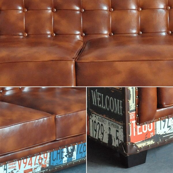 Industrial Faux Leather Sofa With Distressed Finish
