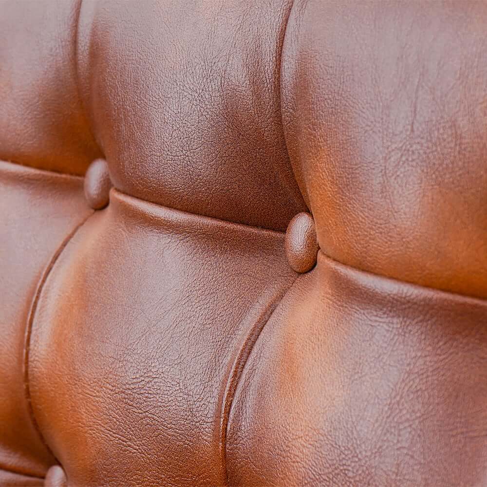 Industrial Faux Leather Sofa With Distressed Finish