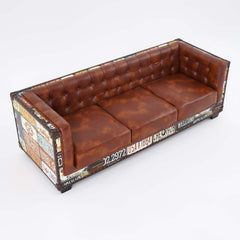 Industrial Faux Leather Sofa With Distressed Finish