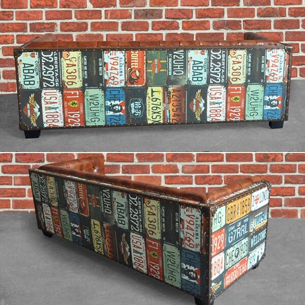 Industrial Faux Leather Sofa With Distressed Finish