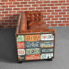 Industrial Faux Leather Sofa With Distressed Finish