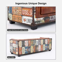 Industrial Faux Leather Sofa With Distressed Finish