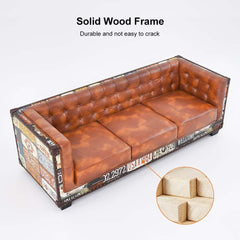 Industrial Faux Leather Sofa With Distressed Finish