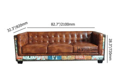 Industrial Faux Leather Sofa With Distressed Finish Dimensions