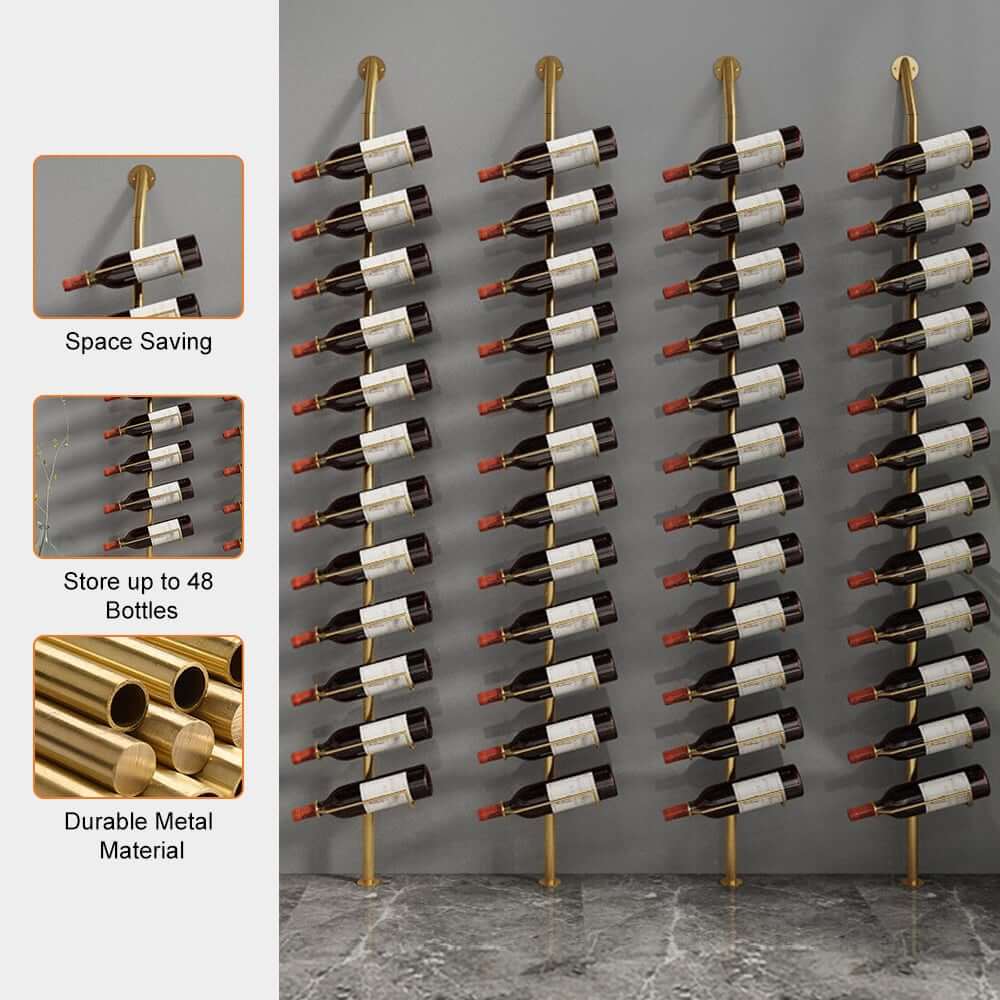 Industrial Gold Metal Wine Rack With Large Capacity