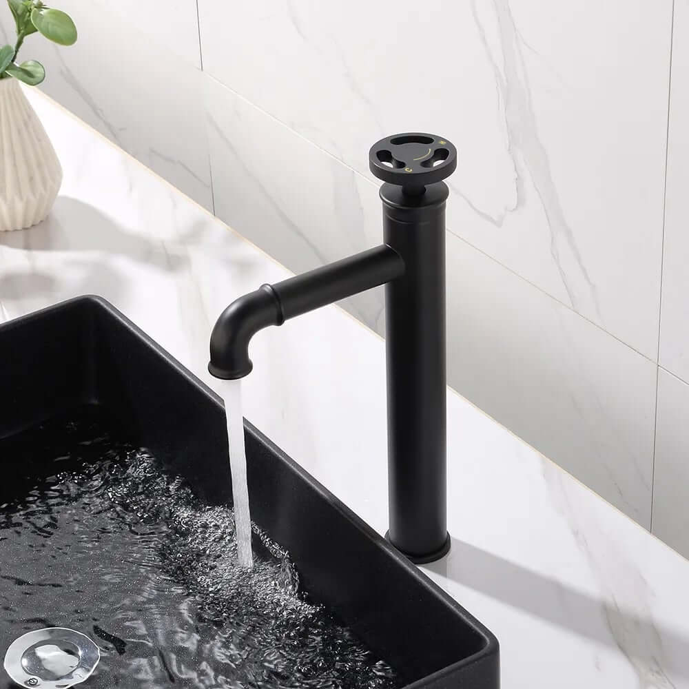 Industrial Matte Black Brass Vessel Sink Faucet with Fixed Spout