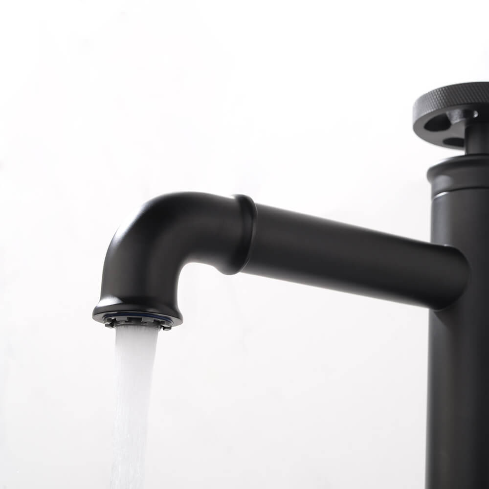 Industrial Matte Black Brass Vessel Sink Faucet with Fixed Spout