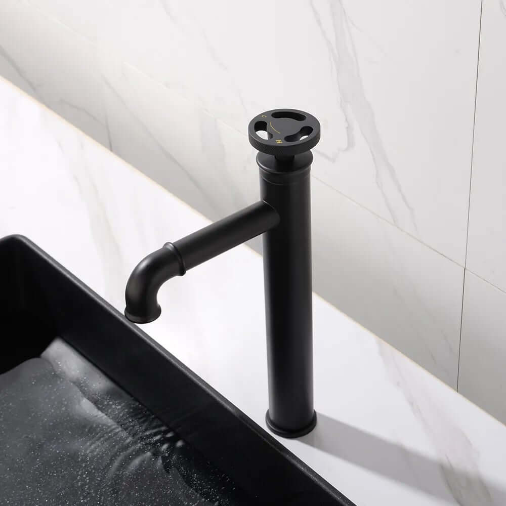Industrial Matte Black Brass Vessel Sink Faucet with Fixed Spout
