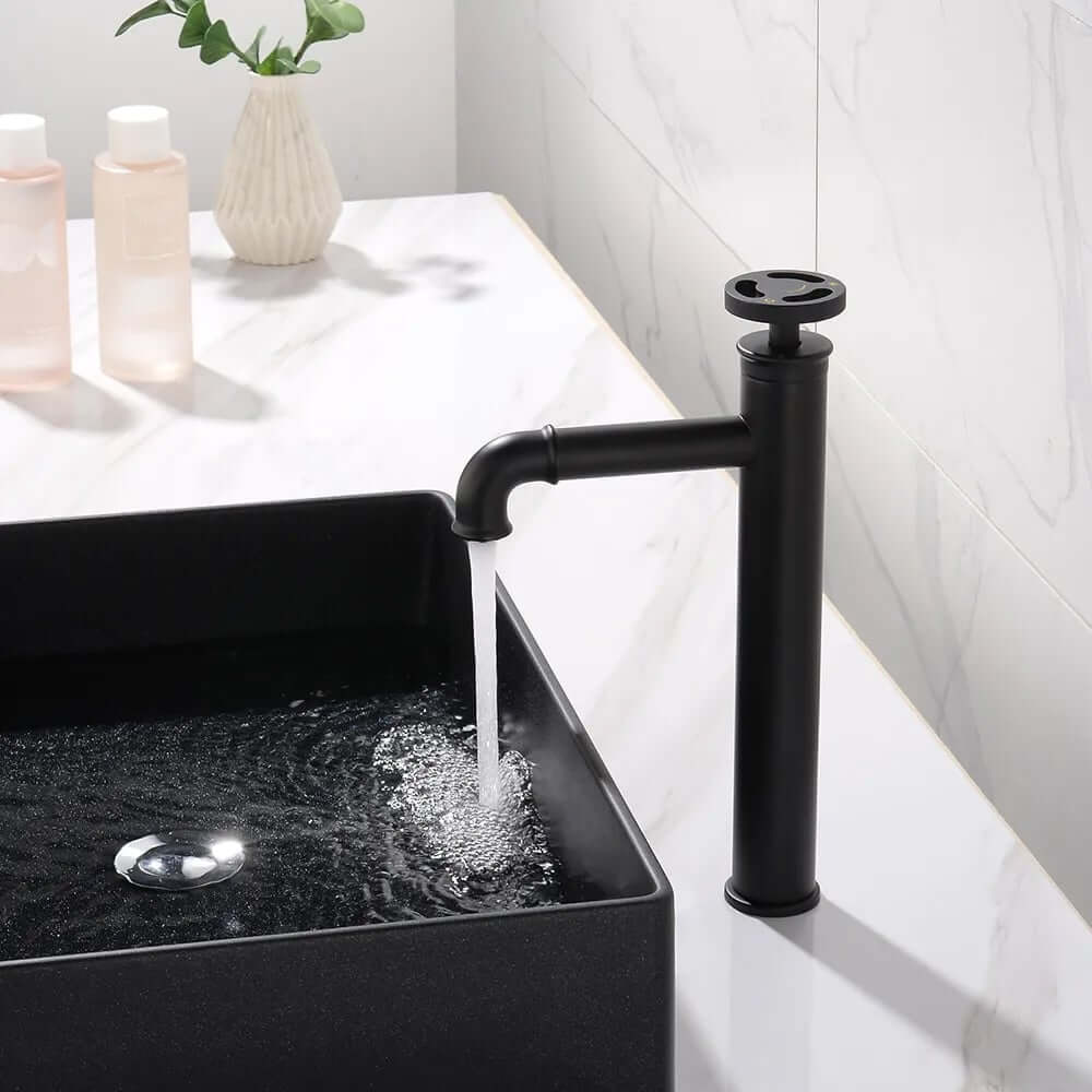 Industrial Matte Black Brass Vessel Sink Faucet with Fixed Spout Main Product Image