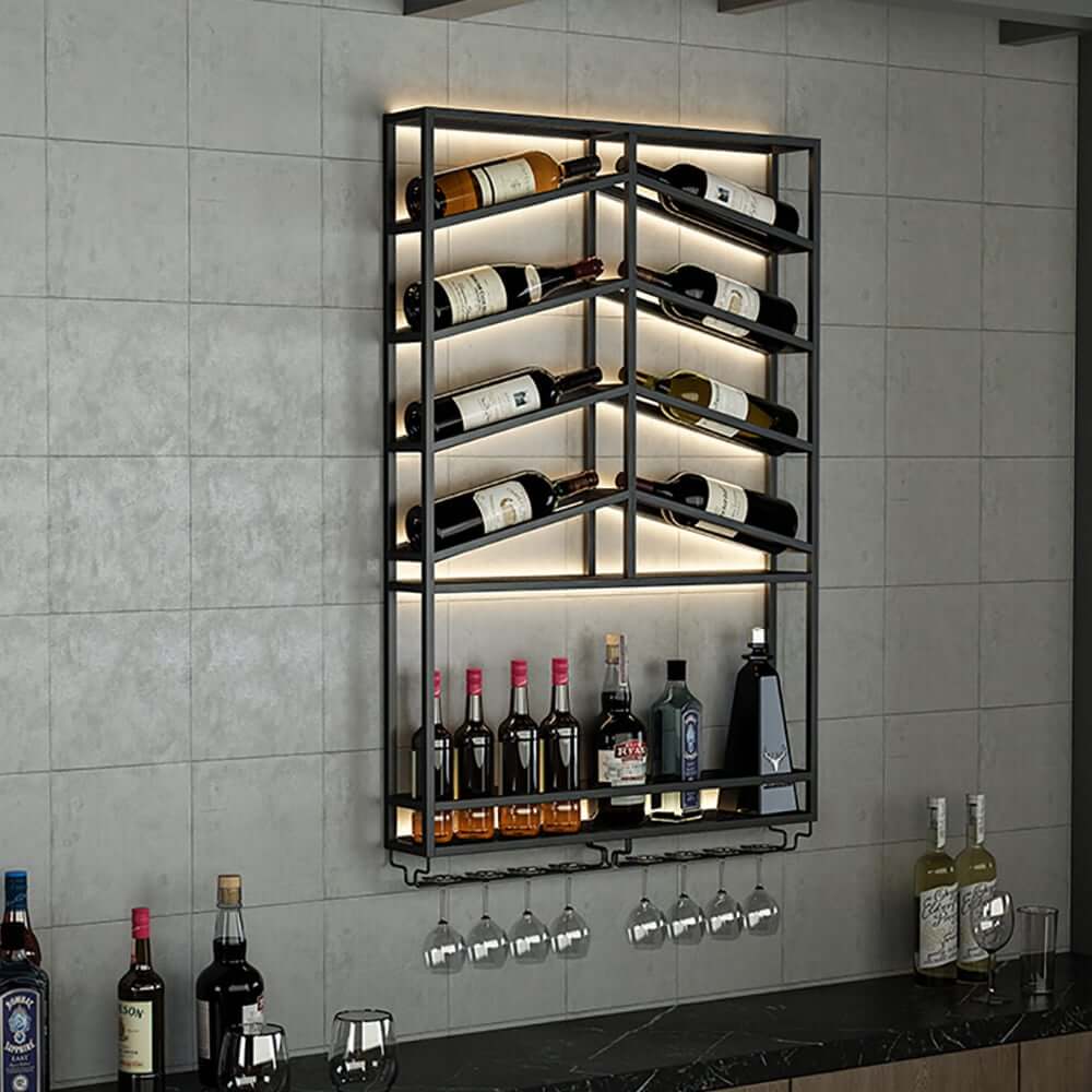 Industrial Metal Hanging Wine Rack - Black & Gold