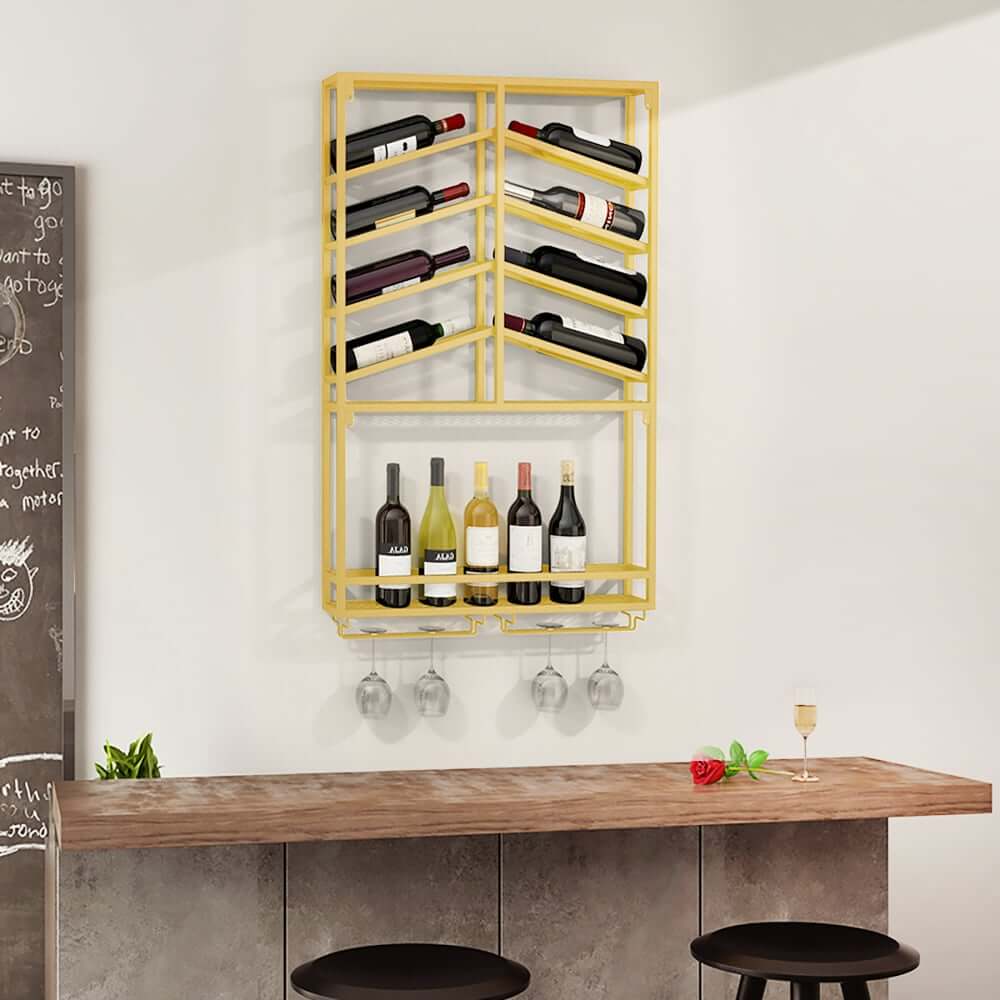 Industrial Metal Hanging Wine Rack - Black & Gold
