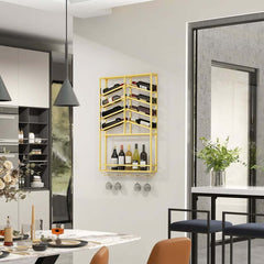Industrial Metal Hanging Wine Rack - Black & Gold
