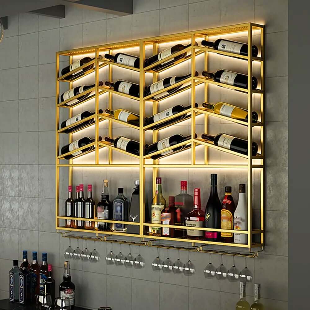 Industrial Metal Hanging Wine Rack - Black & Gold