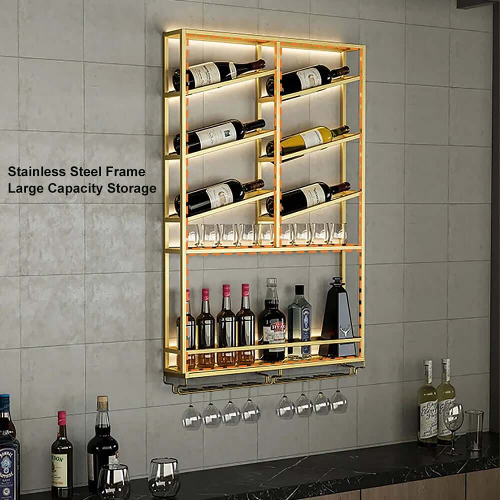 Industrial Metal Hanging Wine Rack - Black & Gold