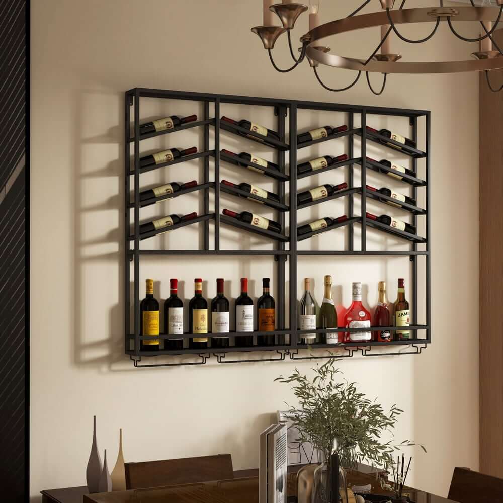 Industrial Metal Hanging Wine Rack - Black & Gold