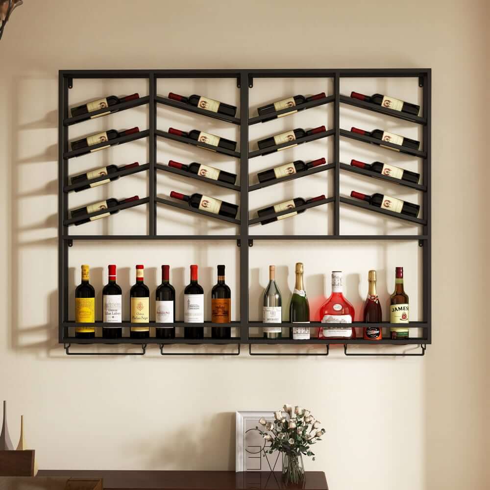Industrial Metal Hanging Wine Rack - Black & Gold