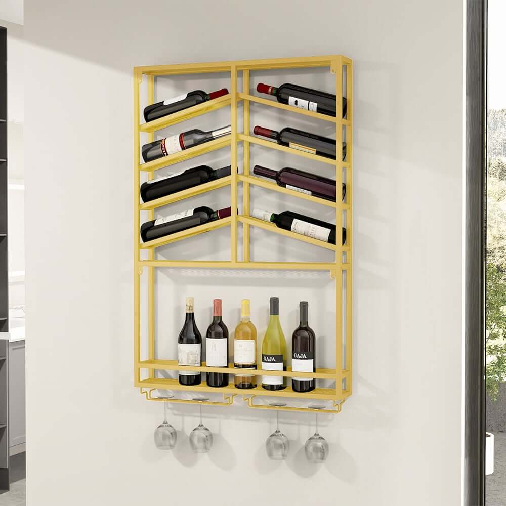 Industrial Metal Hanging Wine Rack - Black & Gold