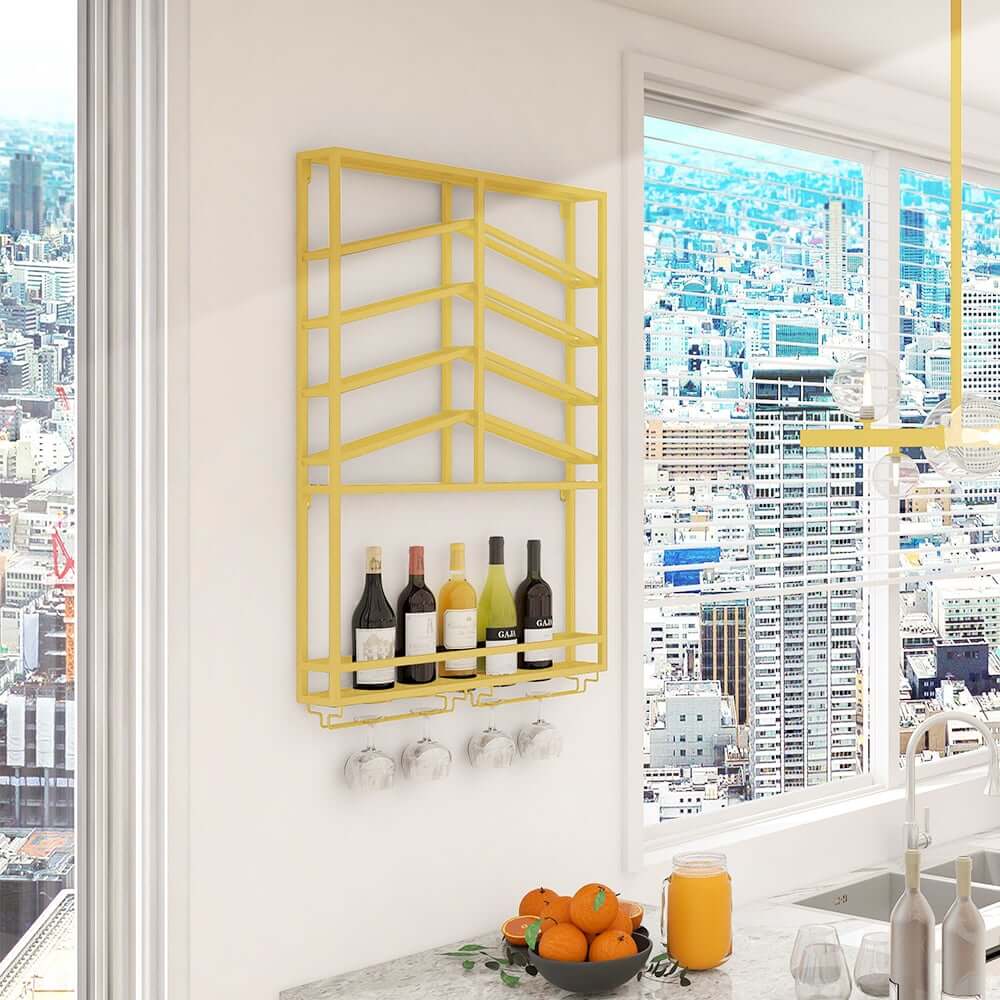 Industrial Metal Hanging Wine Rack - Black & Gold