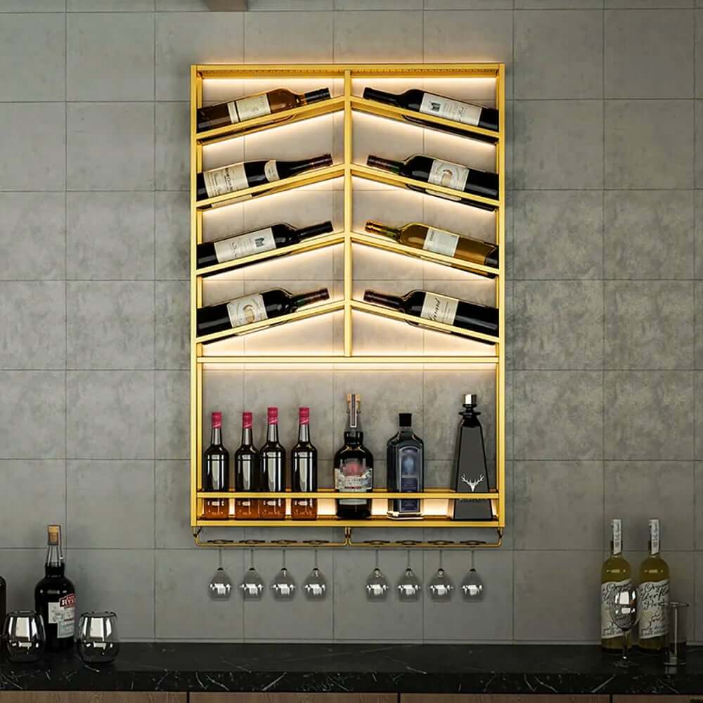 Industrial Metal Hanging Wine Rack - Black & Gold Main Product Image