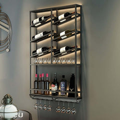 Industrial Metal Hanging Wine Rack With 2 Shelves