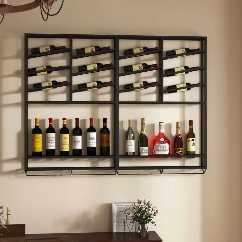 Industrial Metal Hanging Wine Rack With 2 Shelves