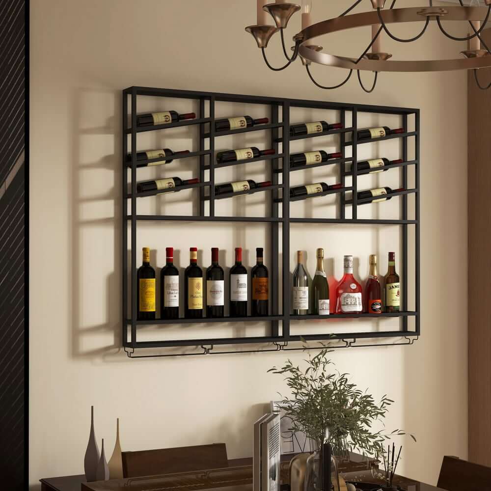 Industrial Metal Hanging Wine Rack With 2 Shelves