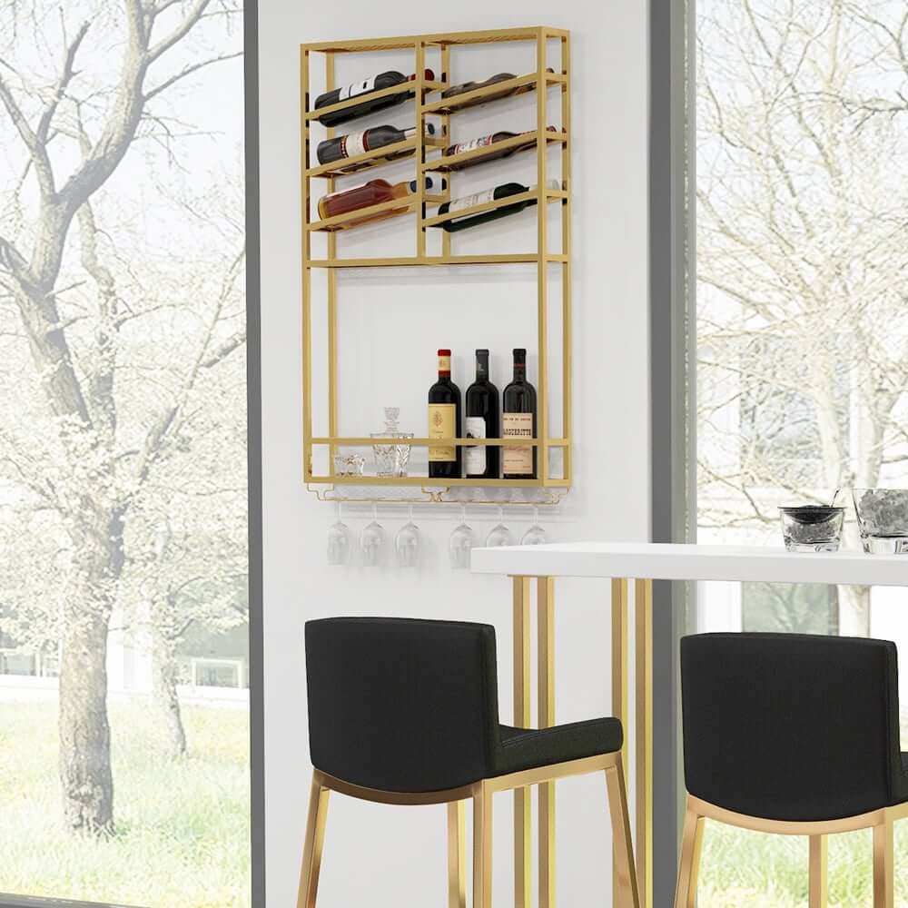 Industrial Metal Hanging Wine Rack With 2 Shelves