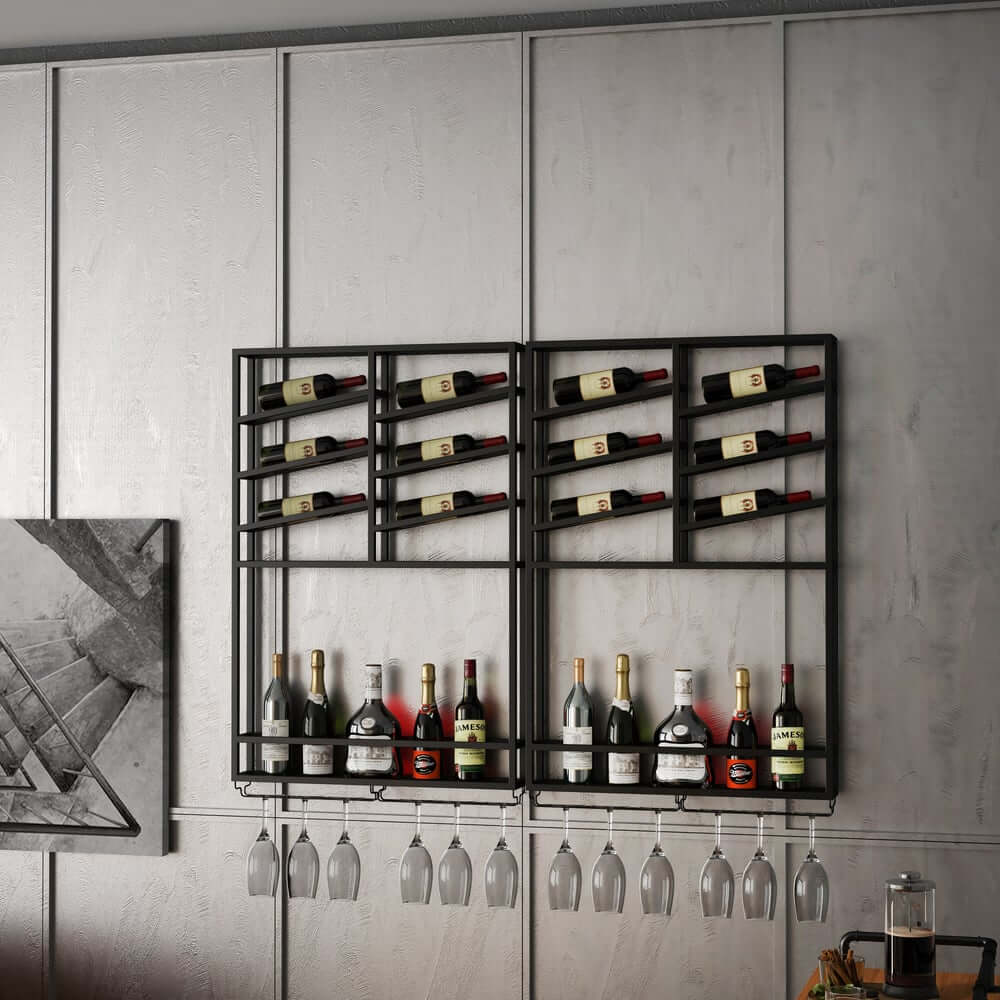 Industrial Metal Hanging Wine Rack With 2 Shelves