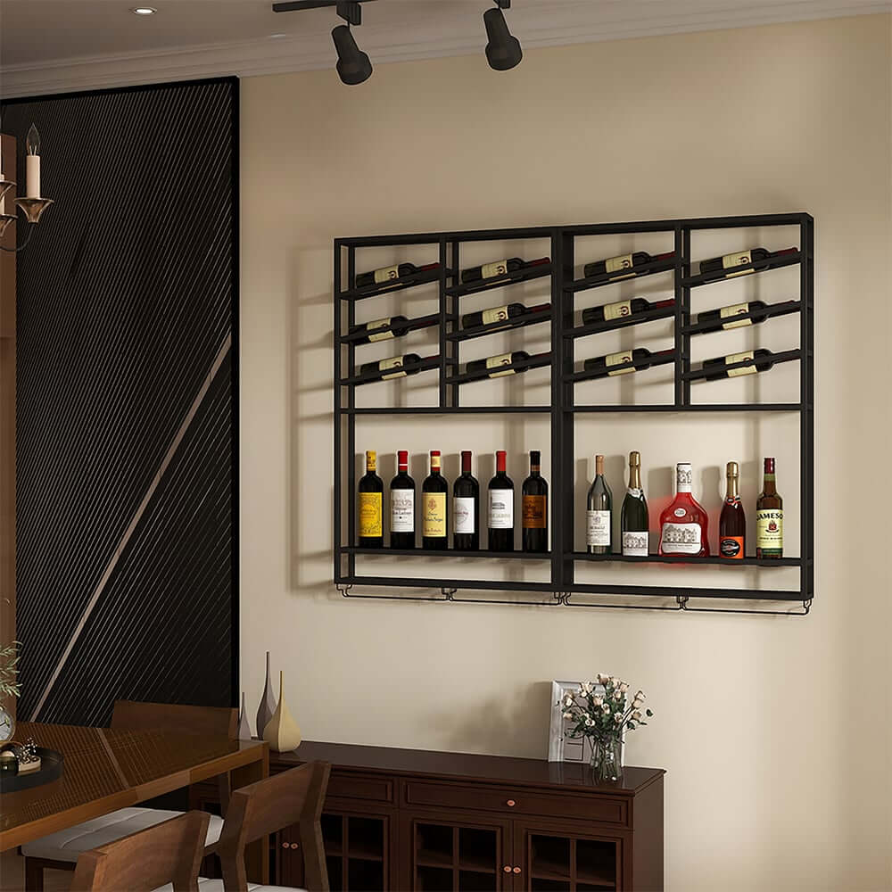 Industrial Metal Hanging Wine Rack With 2 Shelves