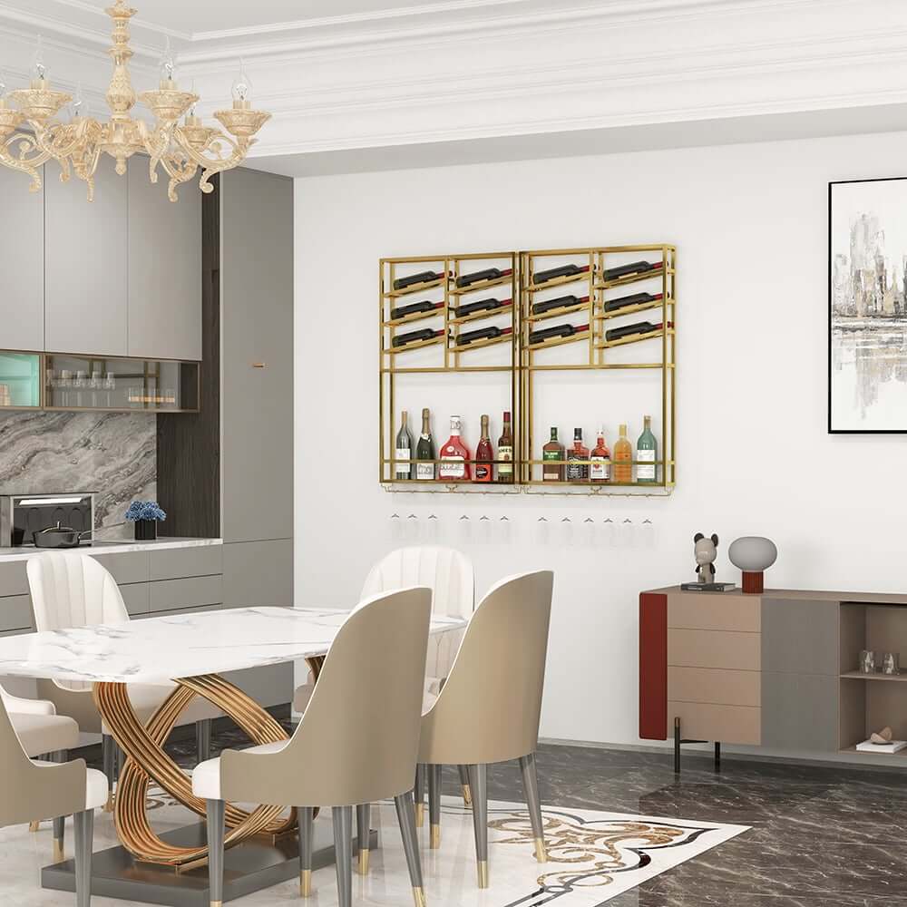 Industrial Metal Hanging Wine Rack With 2 Shelves