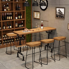 Industrial Pine Wood Bar Table Set With Stools
