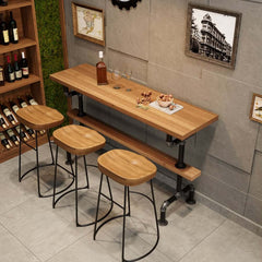 Industrial Pine Wood Bar Table Set With Stools