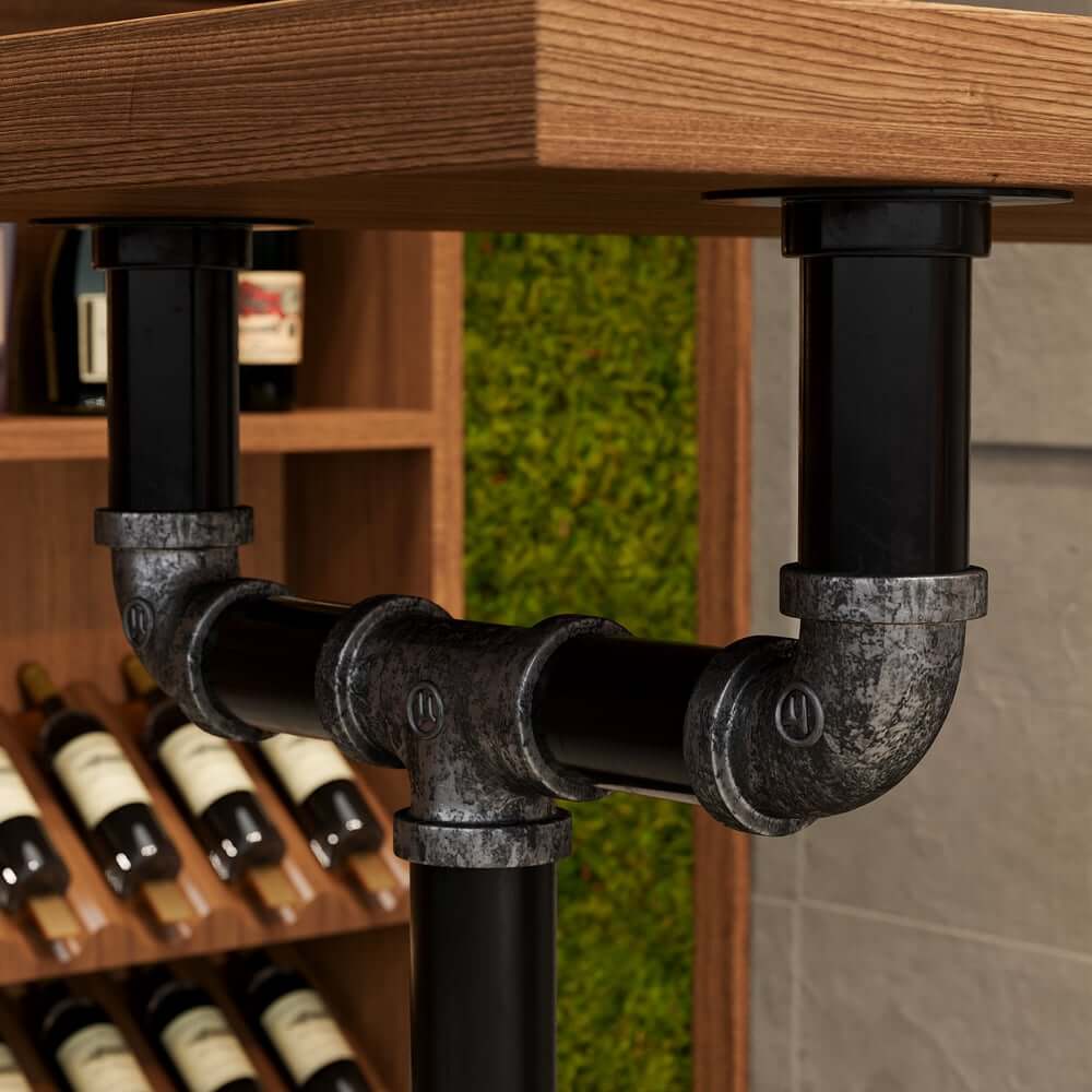 Industrial Pine Wood Bar Table Set With Stools