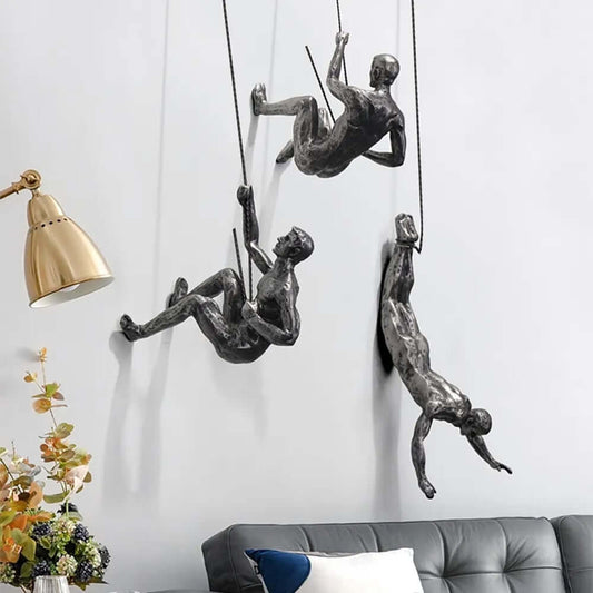 Industrial Resin Wall Art – Set of 3 Climbing Figural Sculptures