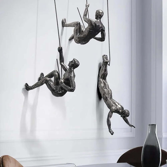 Industrial Resin Wall Art – Set of 3 Climbing Figural Sculptures Main Product Image