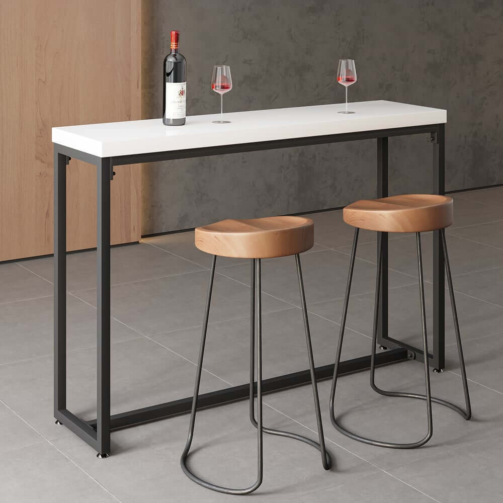 Industrial Wood Bar Table With Metal Base, Black