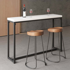 Industrial Wood Bar Table With Metal Base, Black