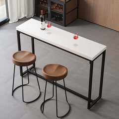 Industrial Wood Bar Table With Metal Base, Black