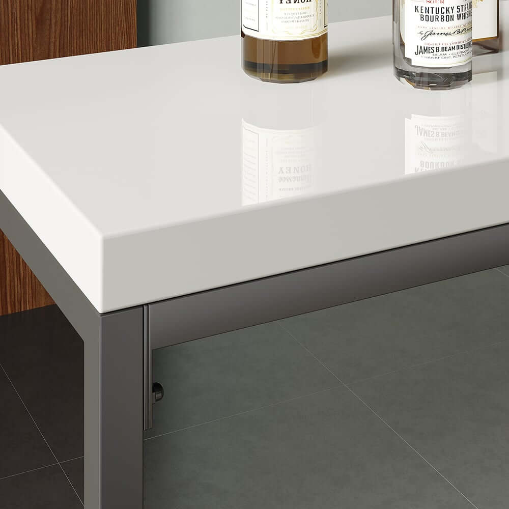 Industrial Wood Bar Table With Metal Base, Black